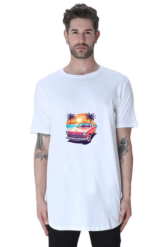 Vintage Car Longline Curved Tshirt