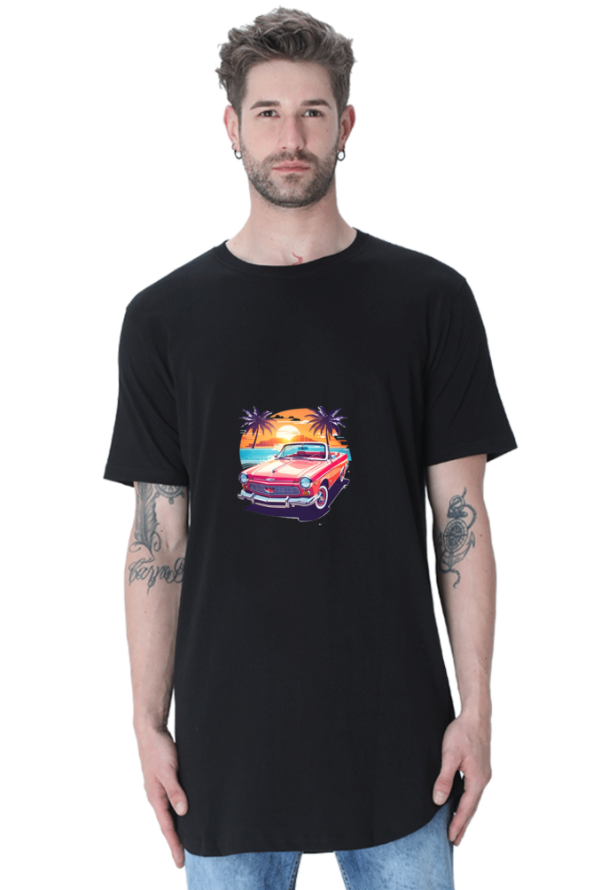 Vintage Car Longline Curved Tshirt